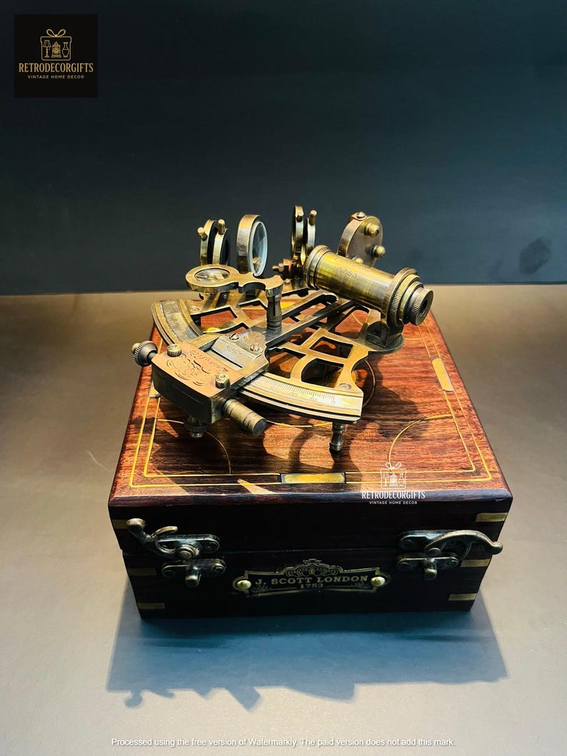 Antique Brass Sextant with Wooden Box view 3