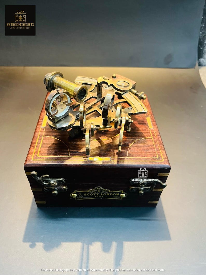 Antique Brass Sextant with Wooden Box view 7