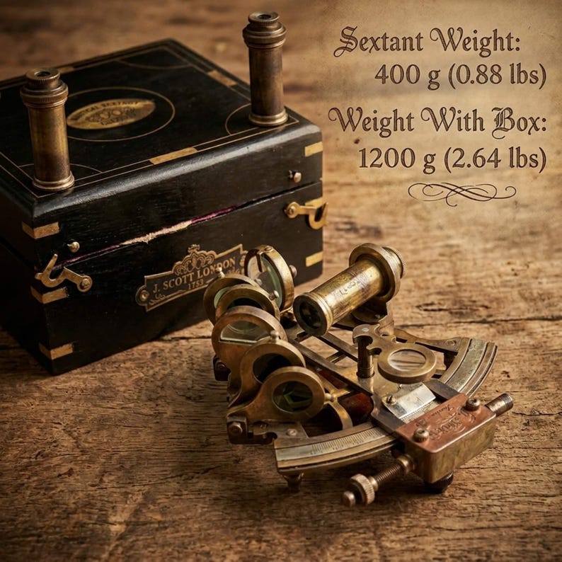 Antique Brass Sextant with Two Extra Telescopes and Black Wooden Box view 8