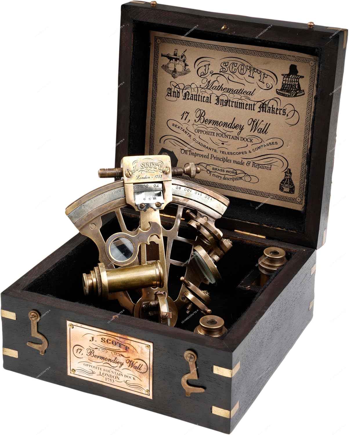 Antique Brass Sextant with Black Wooden Box view 8