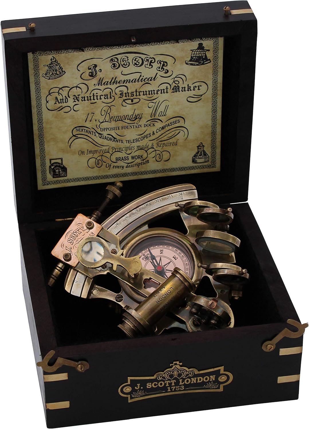 Antique Brass Sextant with Black Wooden Box view 9