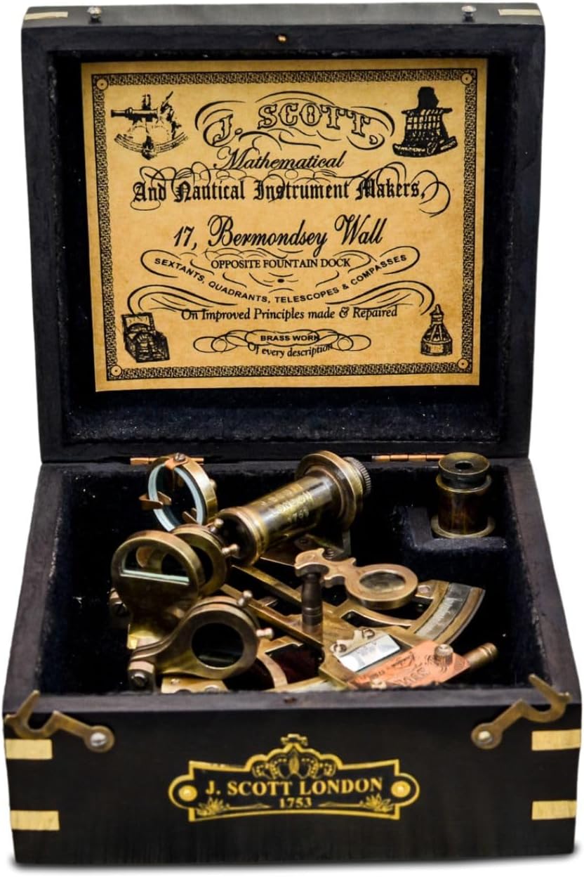 Antique Brass Sextant with Black Wooden Box view 9