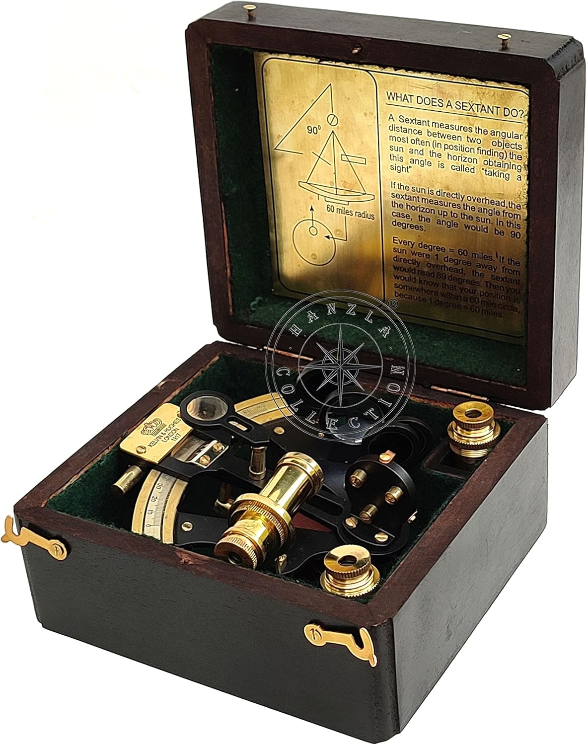 Black Powder Coated Brass Sextant with Two Extra Telescopes and Wooden Box view 6