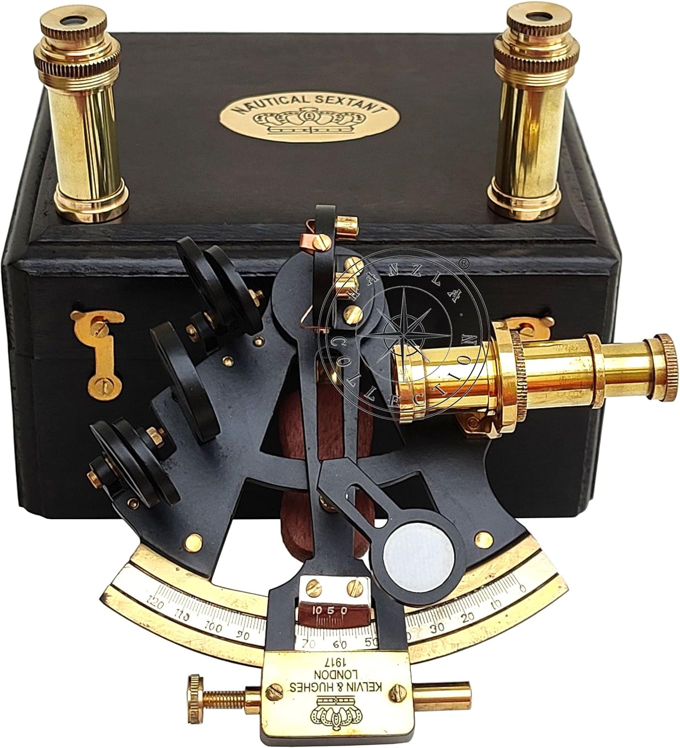 Black Powder Coated Brass Sextant with Two Extra Telescopes and Wooden Box view 7