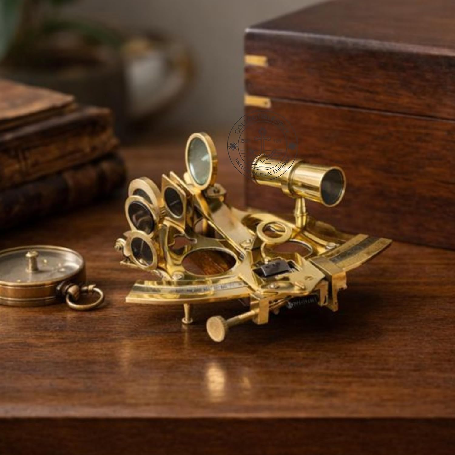 Polished Brass Sextant with Rosewood Box view 3