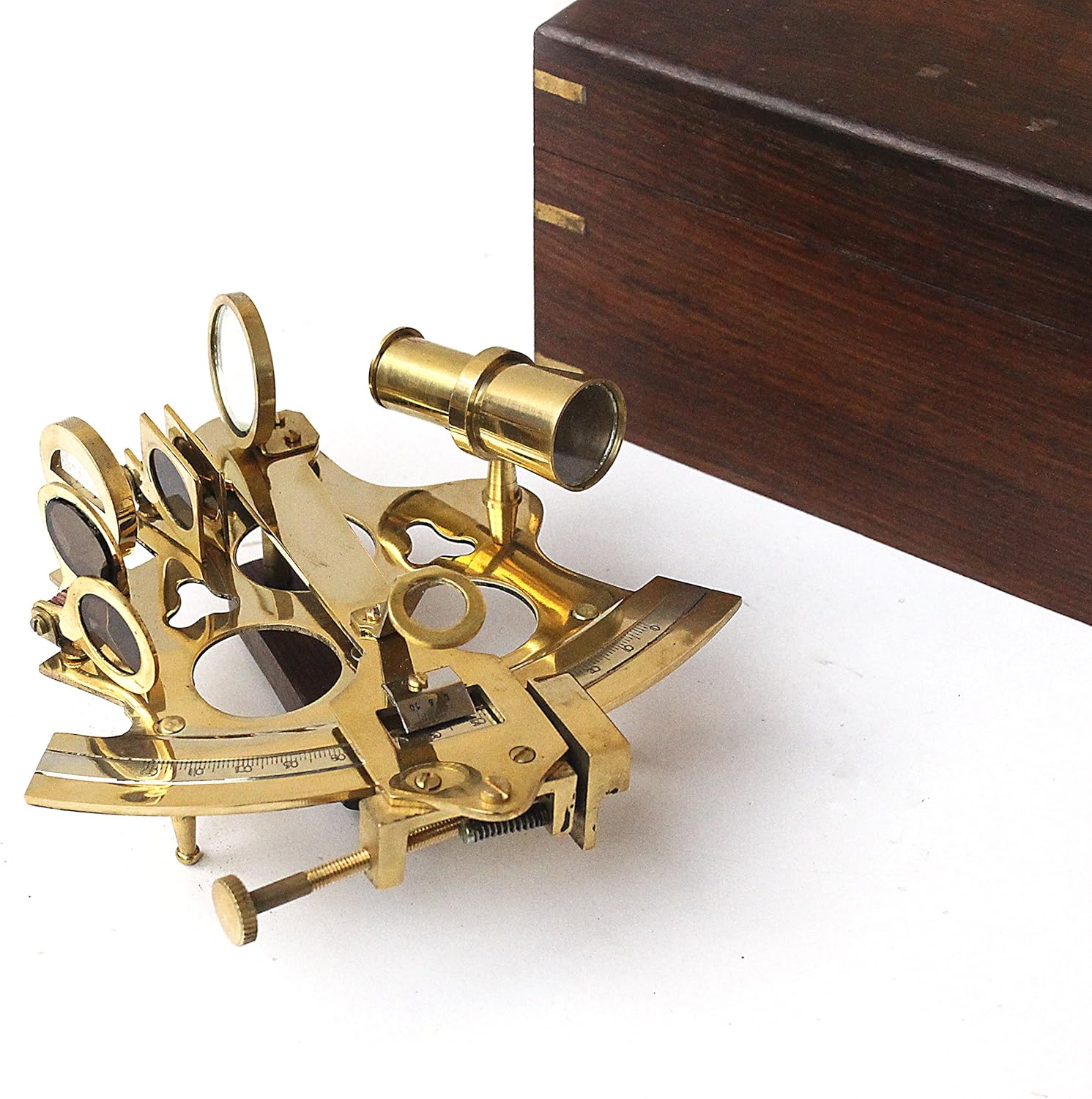 Polished Brass Sextant with Rosewood Box view 10