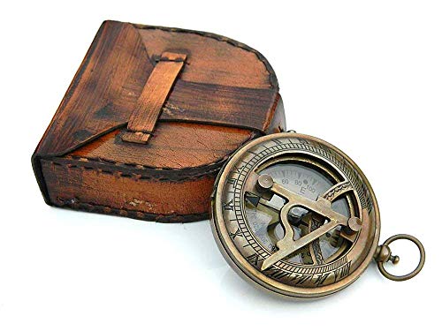 Brass Sundial Compass Pendant with Red Leather Case view 8