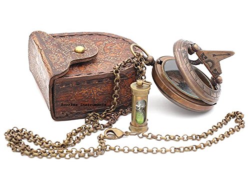 Brass Sundial Compass Pendant with Genuine Leather Carry Case view 2