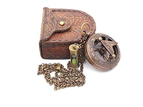 Brass Sundial Compass Pendant with Genuine Leather Carry Case view 5