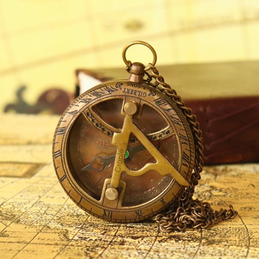 Brass Sundial Compass Pendant with Leather Case view 3
