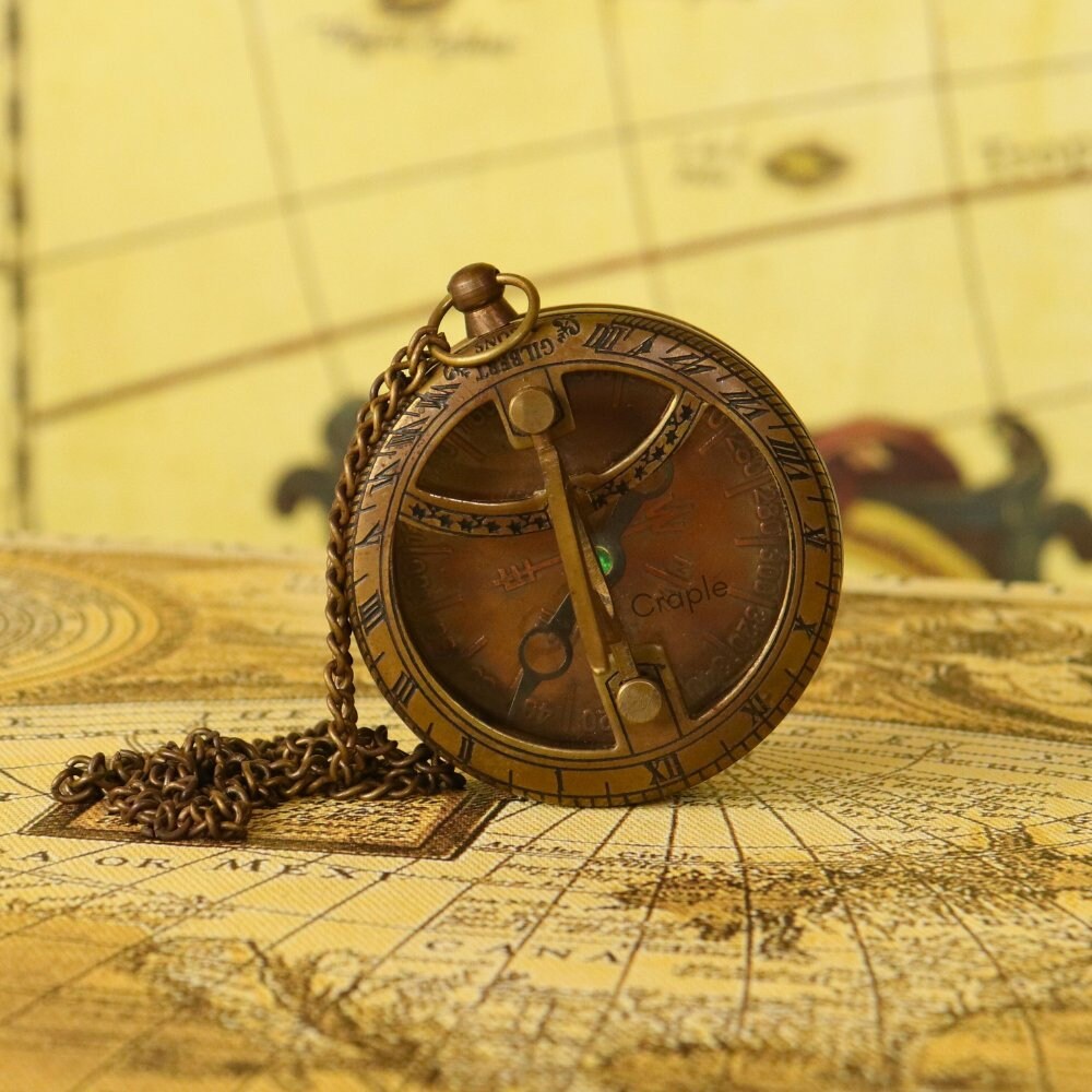 Brass Sundial Compass Pendant with Leather Case view 4