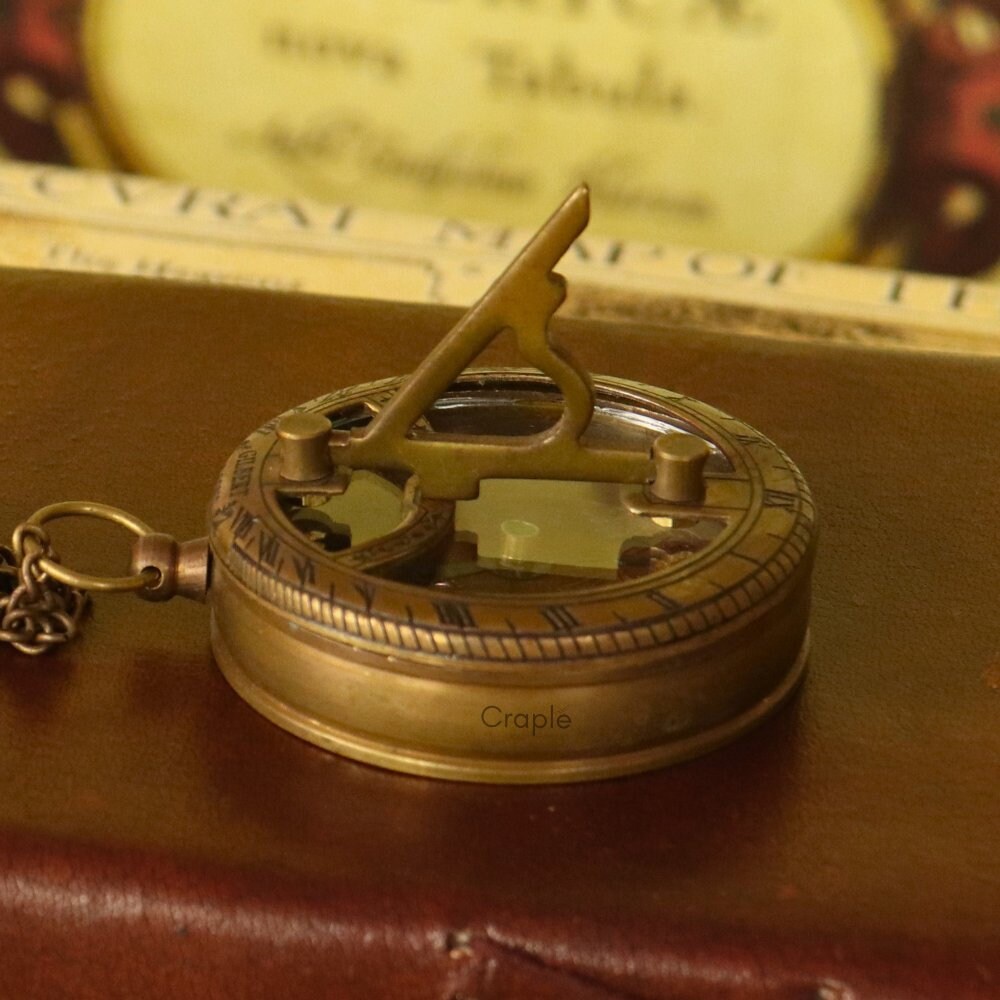 Brass Sundial Compass Pendant with Leather Case view 5