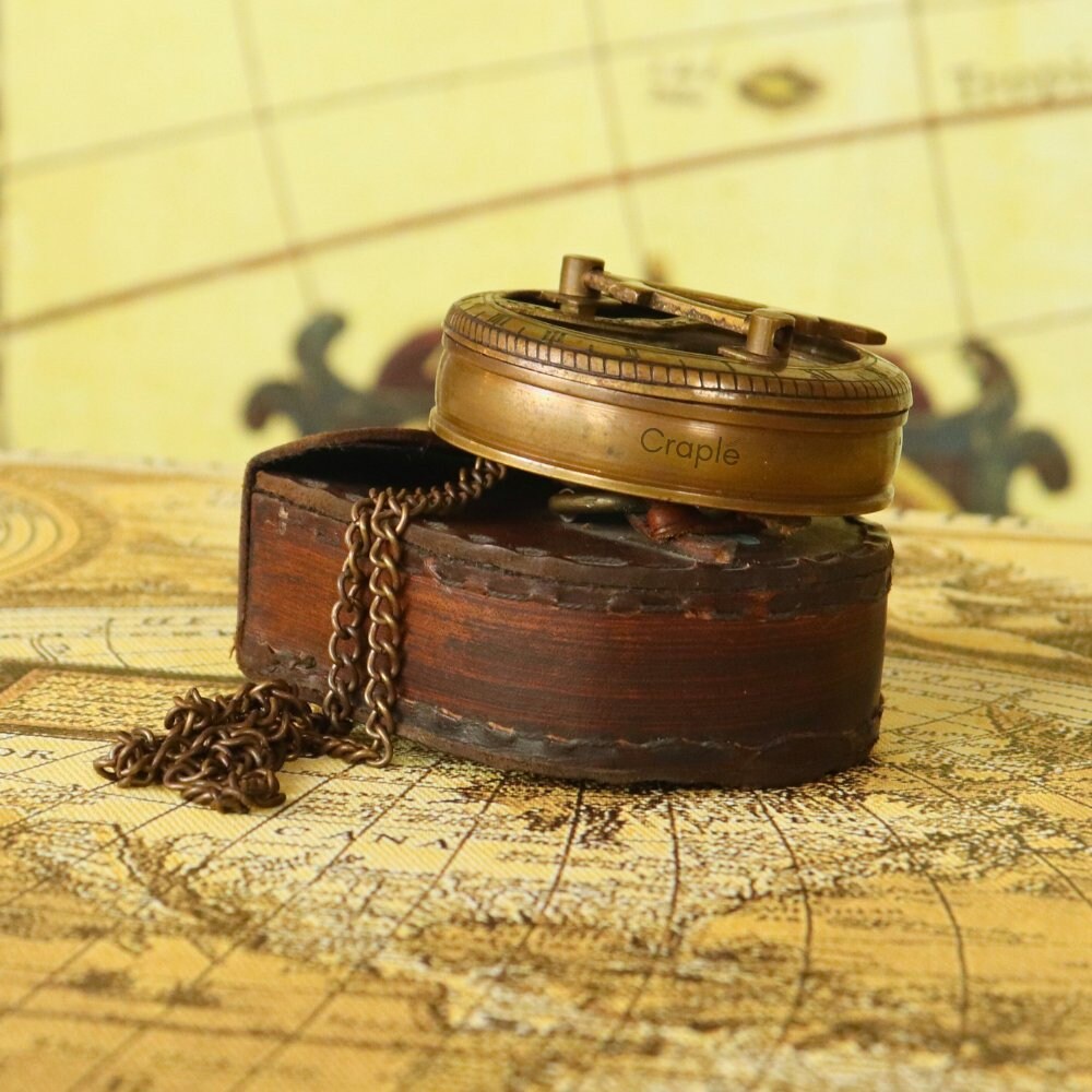 Brass Sundial Compass Pendant with Leather Case view 6