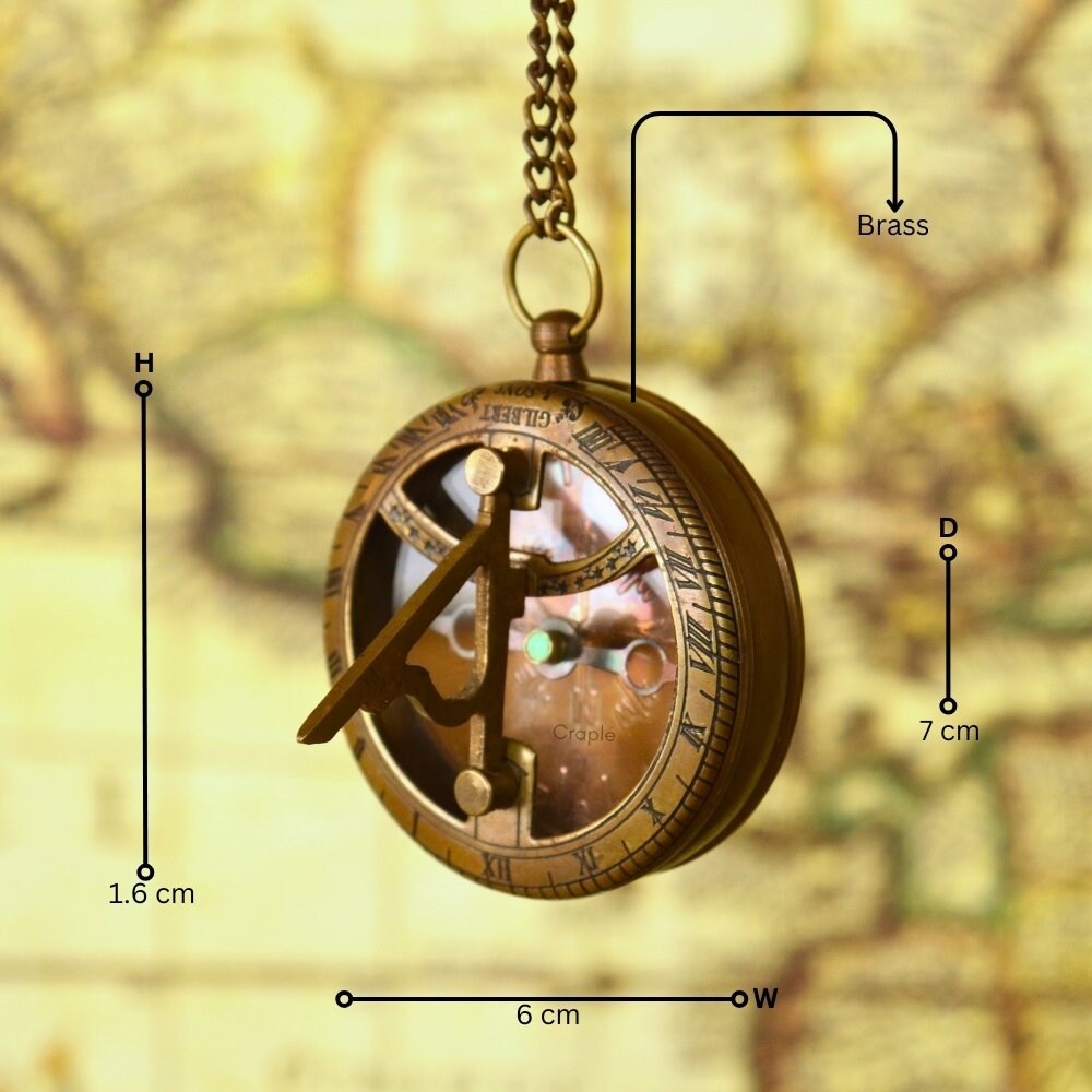 Brass Sundial Compass Pendant with Leather Case view 7