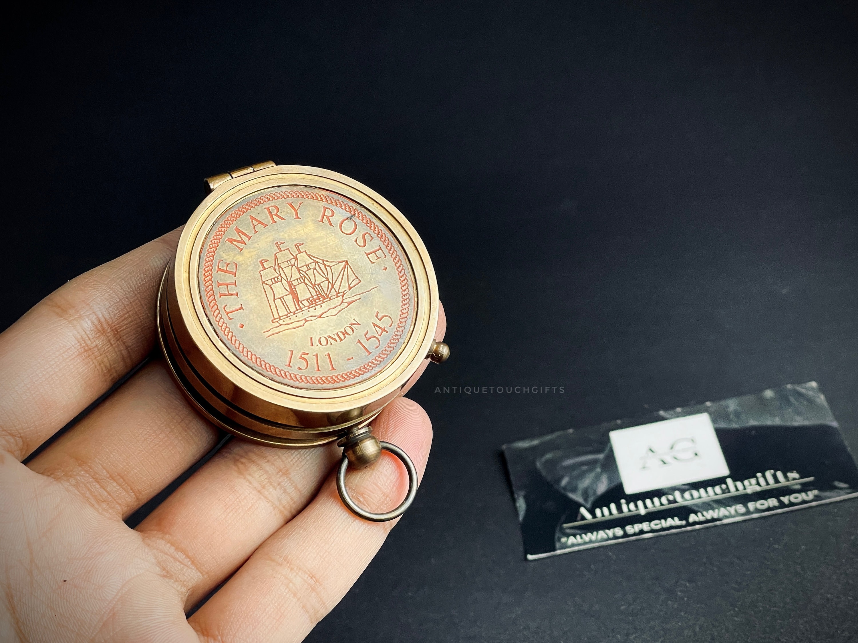 Antique Brass Sundial Compass with Leather Case view 6