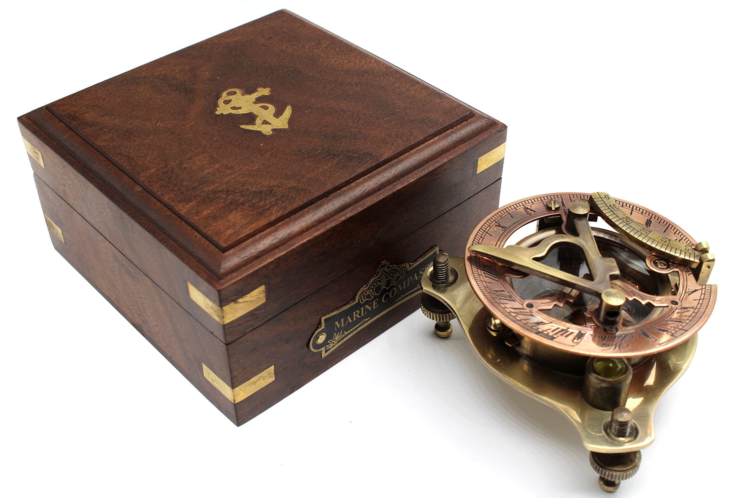 Antique Brass Sundial Compass with Fitted Wooden Presentation Box view 4