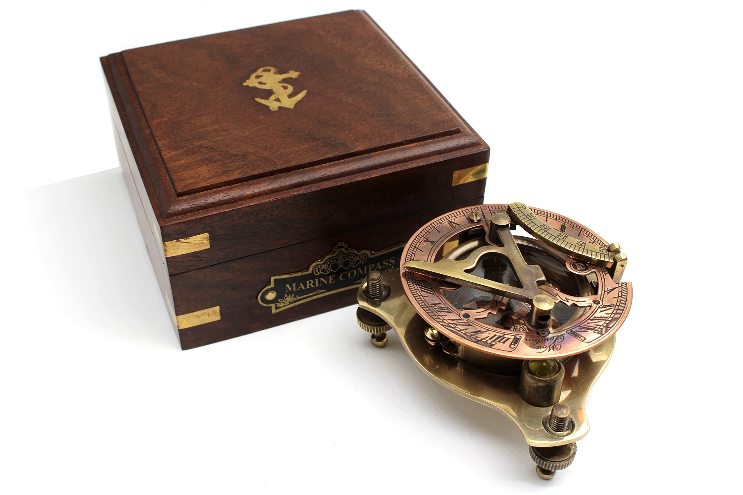 Antique Brass Sundial Compass with Fitted Wooden Presentation Box view 7