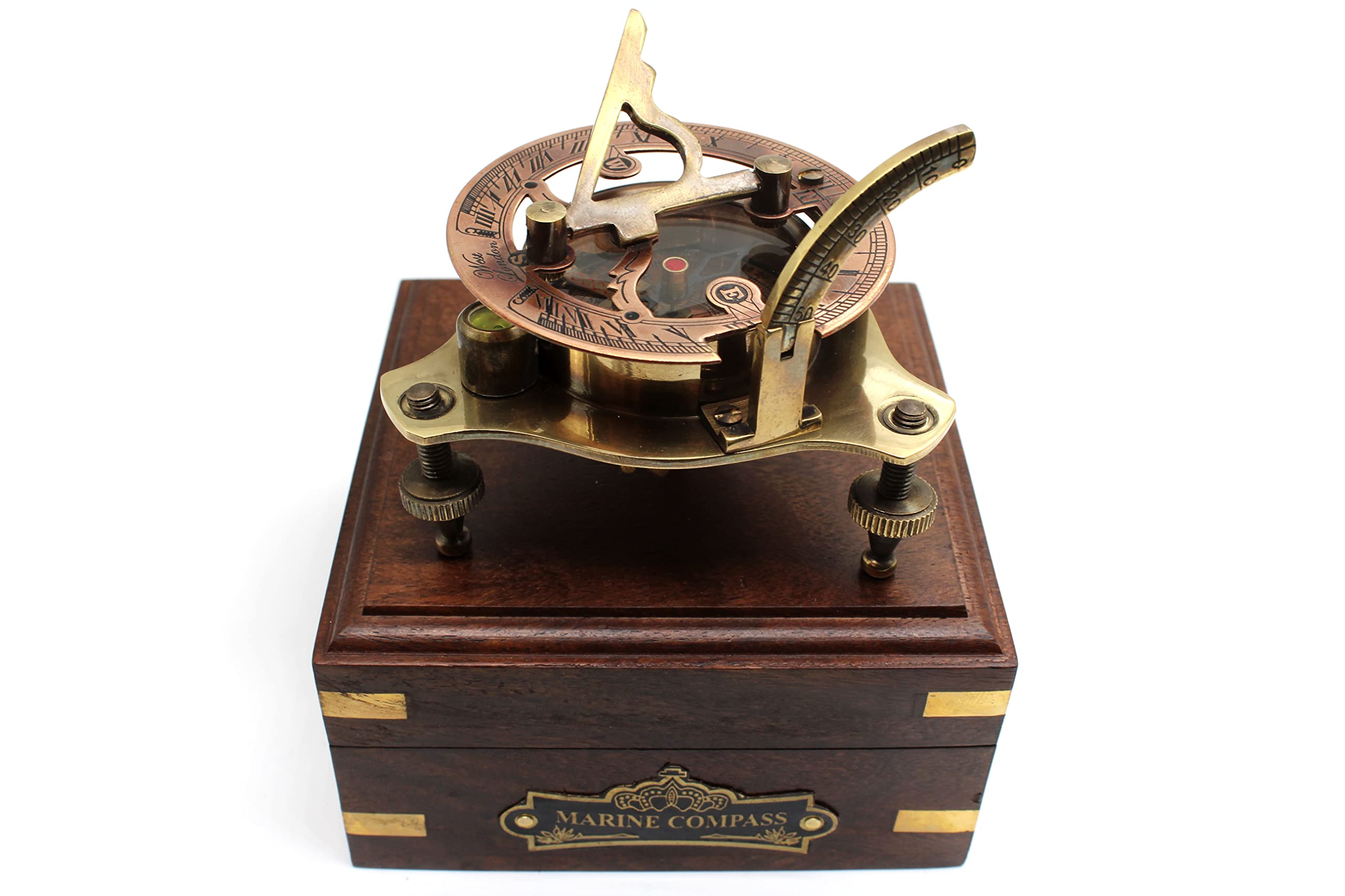 Antique Brass Sundial Compass with Fitted Wooden Presentation Box view 9