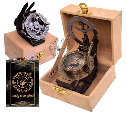 Brass Wrist Sundial Compass with Leather Strap view 2