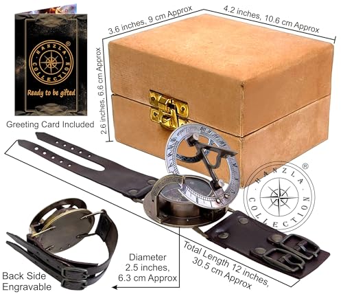 Brass Wrist Sundial Compass with Leather Strap view 6