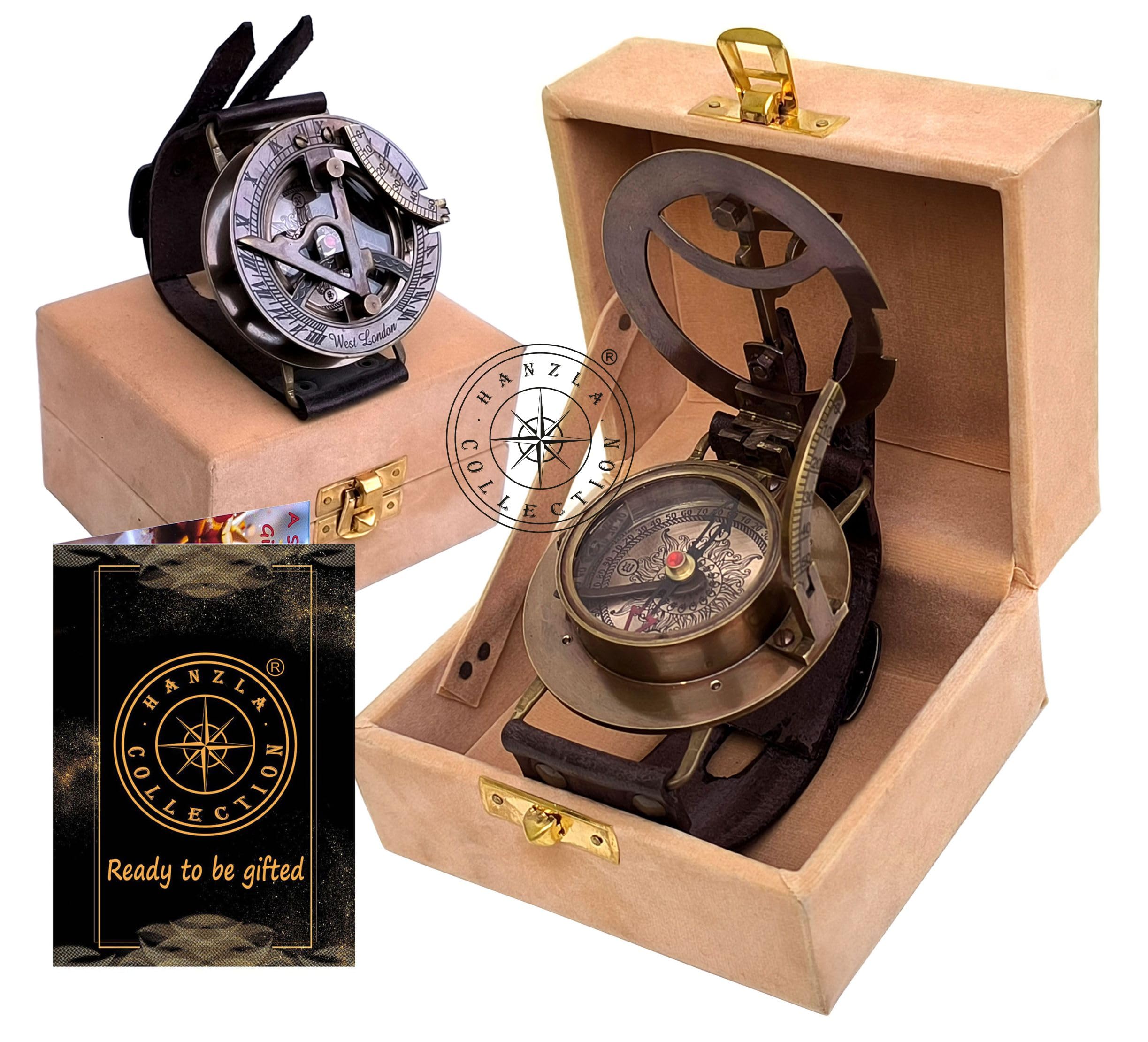 Brass Wrist Sundial Compass with Leather Strap view 11