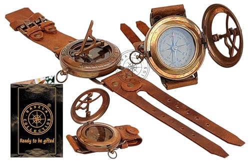 Brass Wrist Sundial Compass with Leather Strap view 2