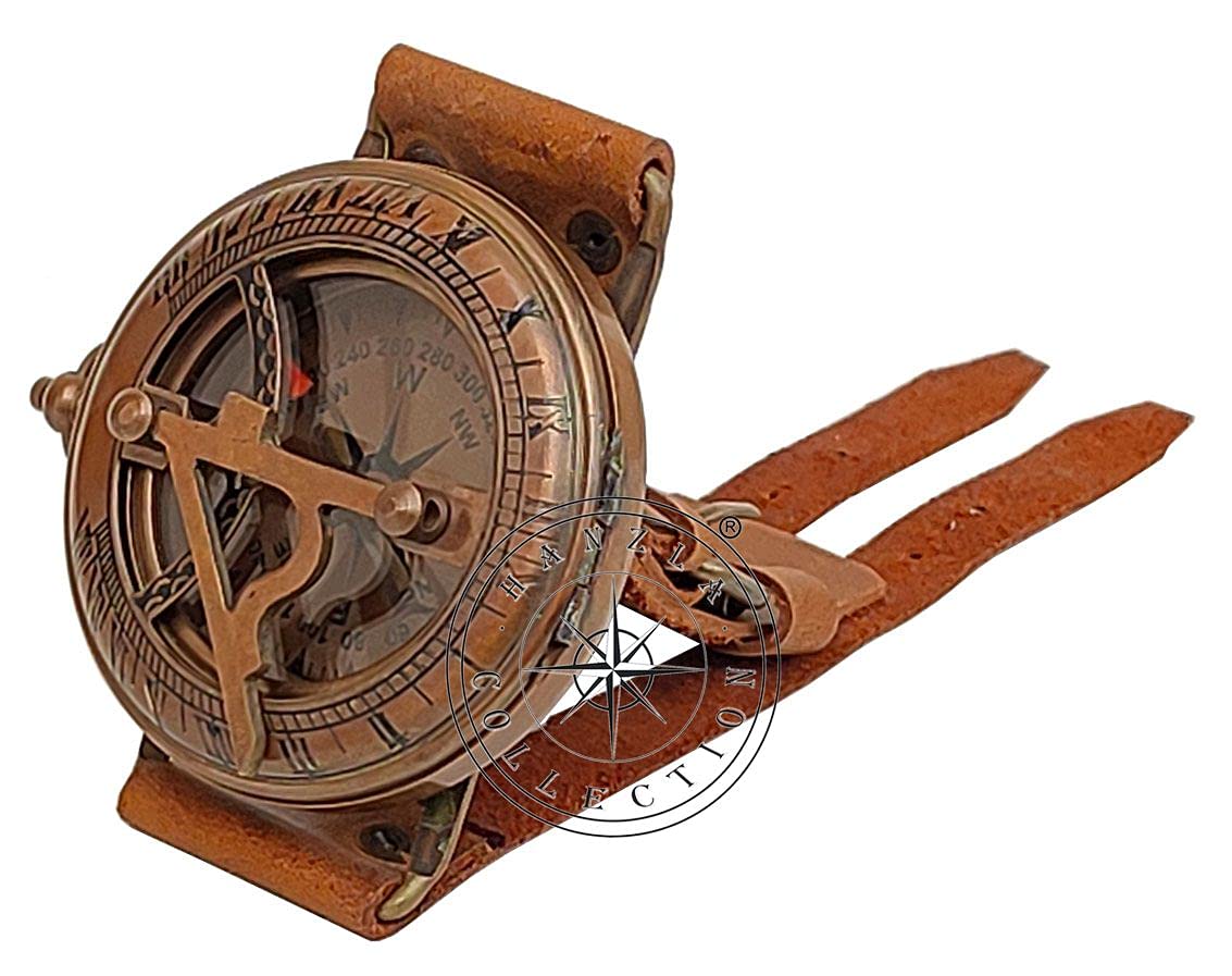 Brass Wrist Sundial Compass with Leather Strap view 5