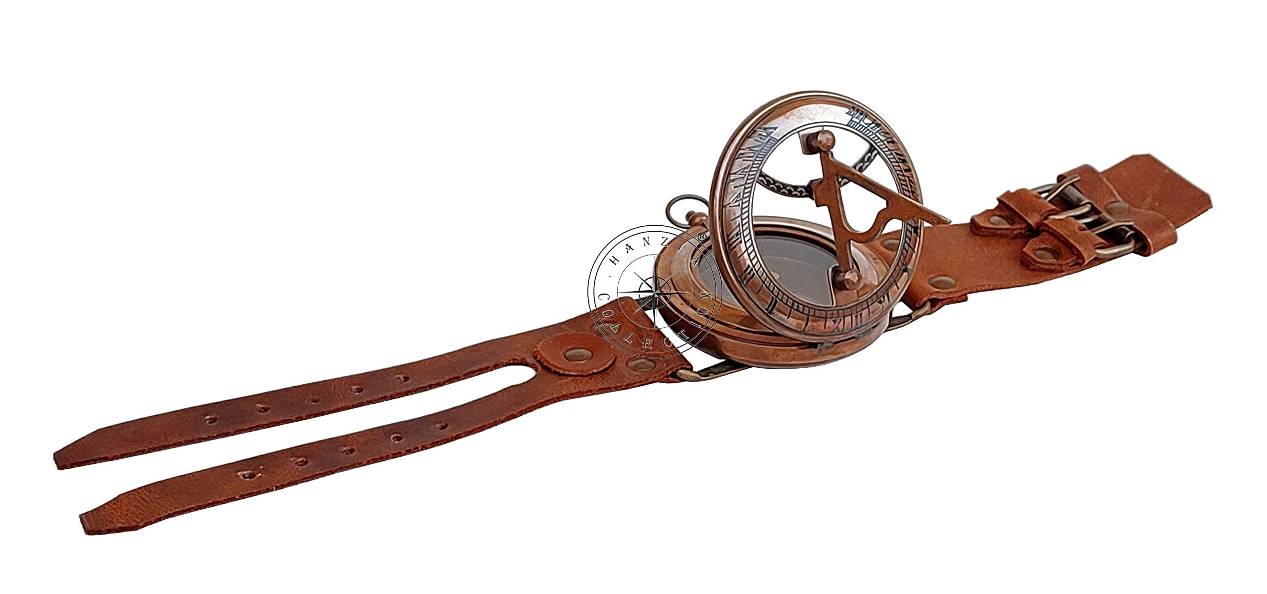 Brass Wrist Sundial Compass with Leather Strap view 9