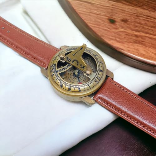 Brass Wrist Sundial Compass with Red Strap view 4