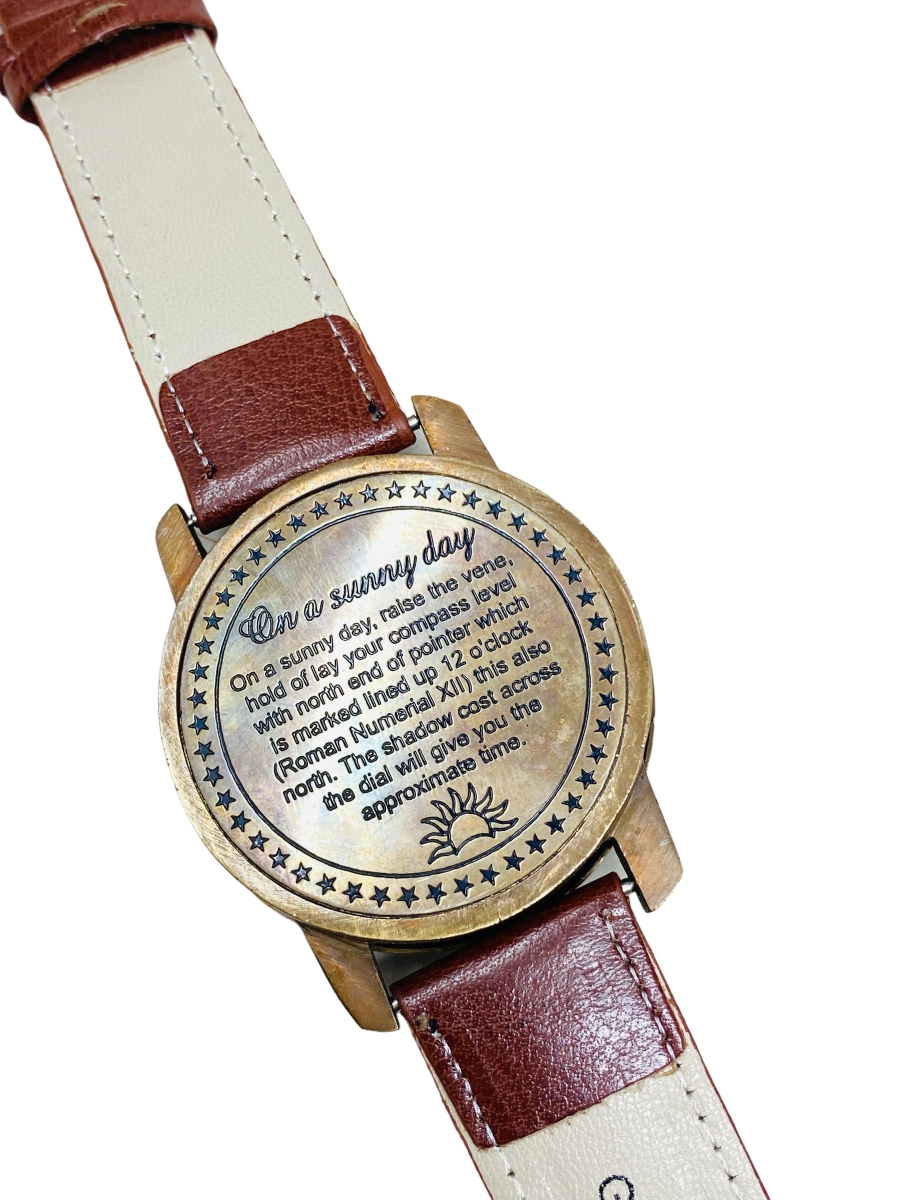 Brass Wrist Sundial Compass with Red Strap view 5