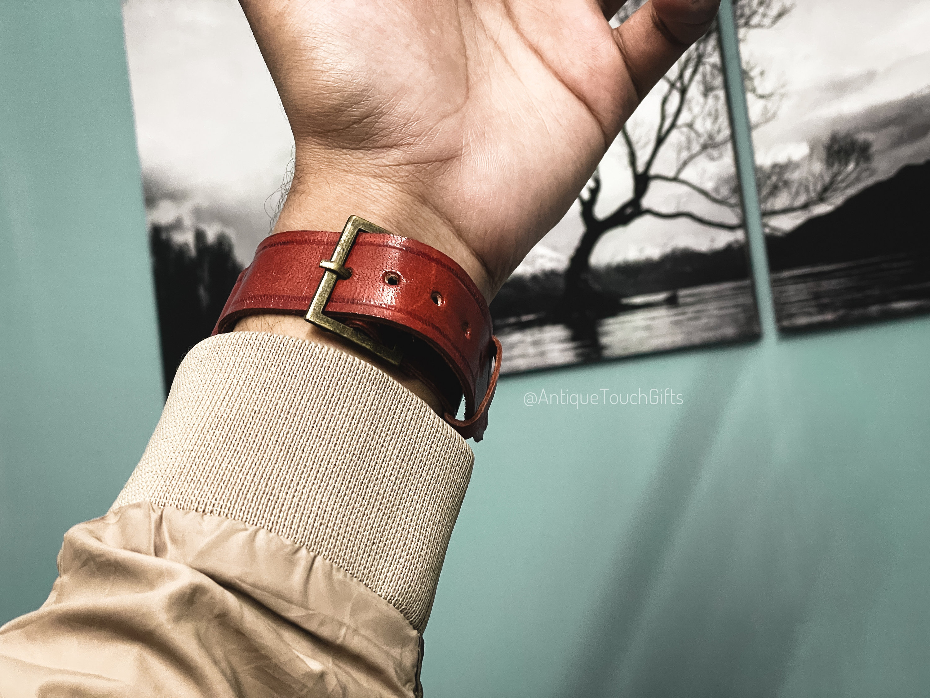 Brass Wrist Sundial Compass with Red Strap view 4