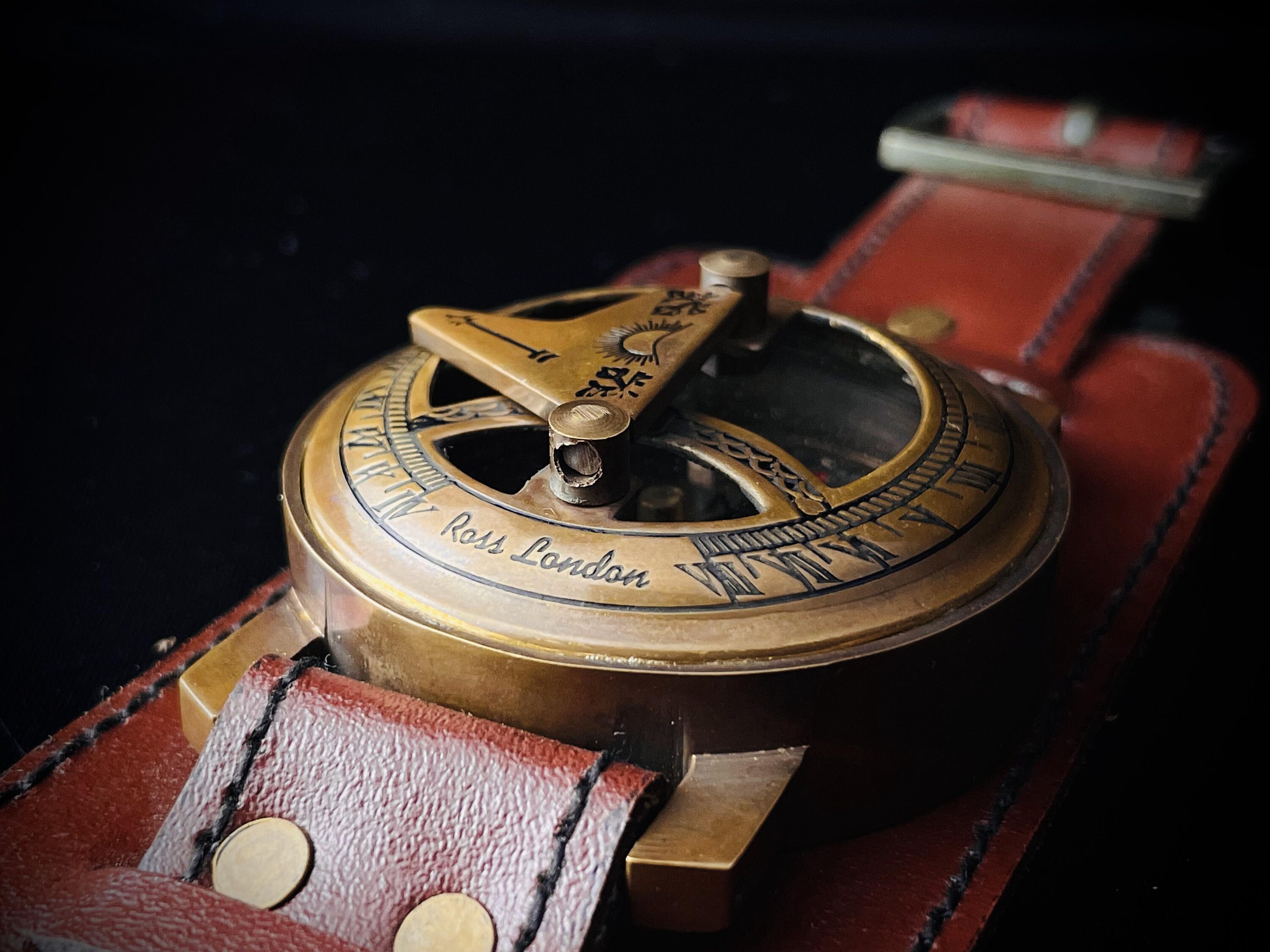 Brass Wrist Sundial Compass with Brown Strap view 6