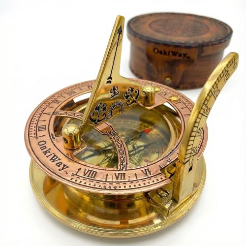 Antique Brass Sundial Compass with Leather Case view 2