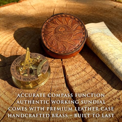 Antique Brass Sundial Compass with Leather Case view 4