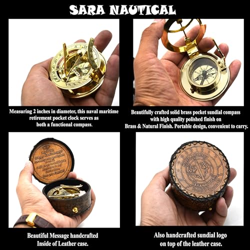 Polished Brass Sundial Compass with Genuine Leather Carry Case view 4