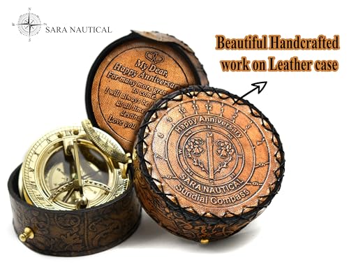 Polished Brass Sundial Compass with Genuine Leather Carry Case view 6