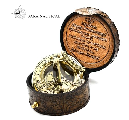 Polished Brass Sundial Compass with Genuine Leather Carry Case view 11