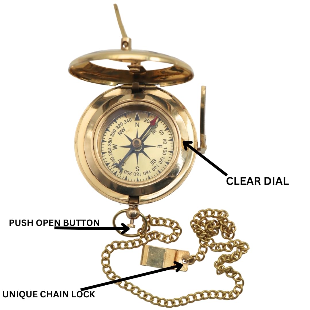 Antique Brass Sundial Compass with Red Leather Case view 2