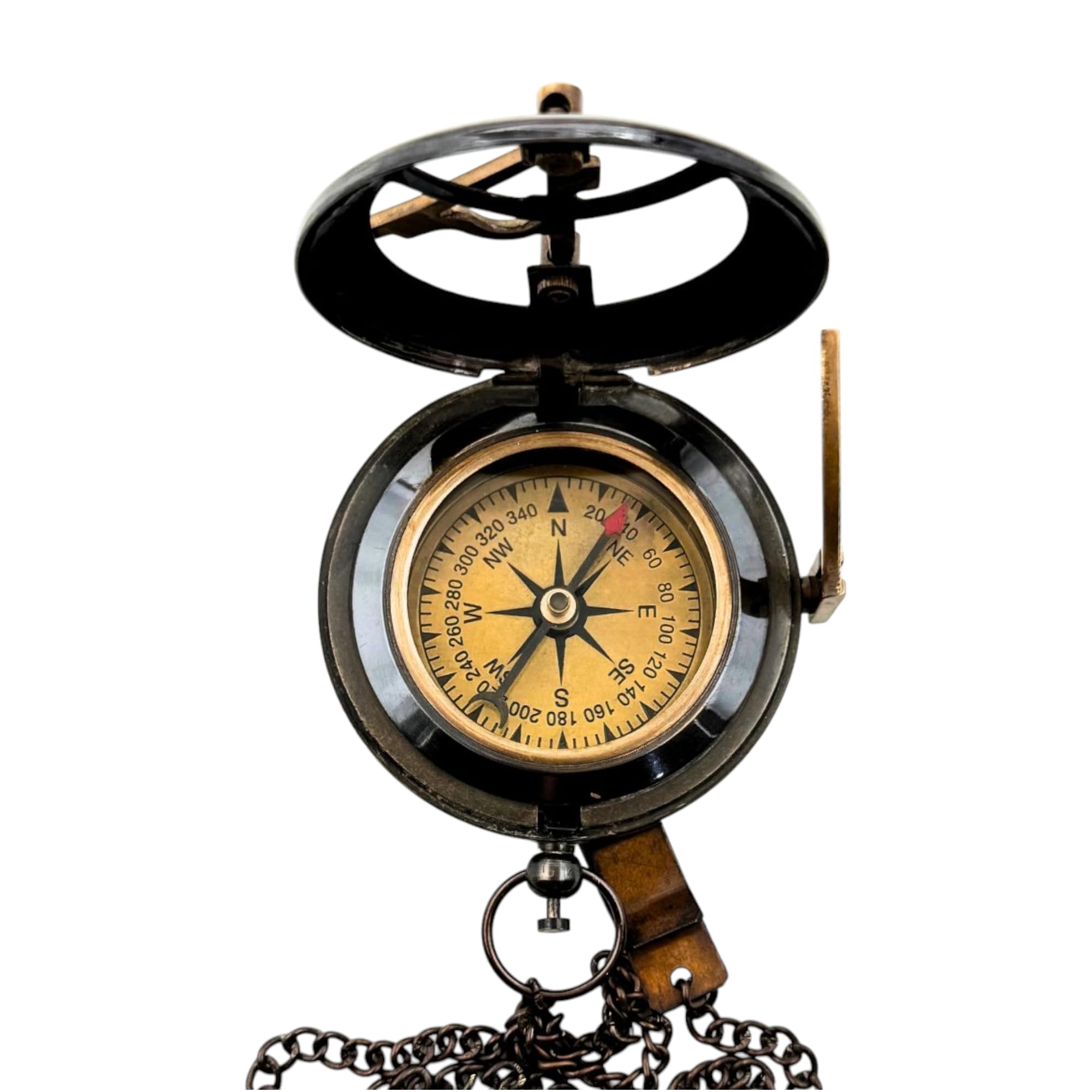 Antique Brass Sundial Compass with Red Leather Case view 11