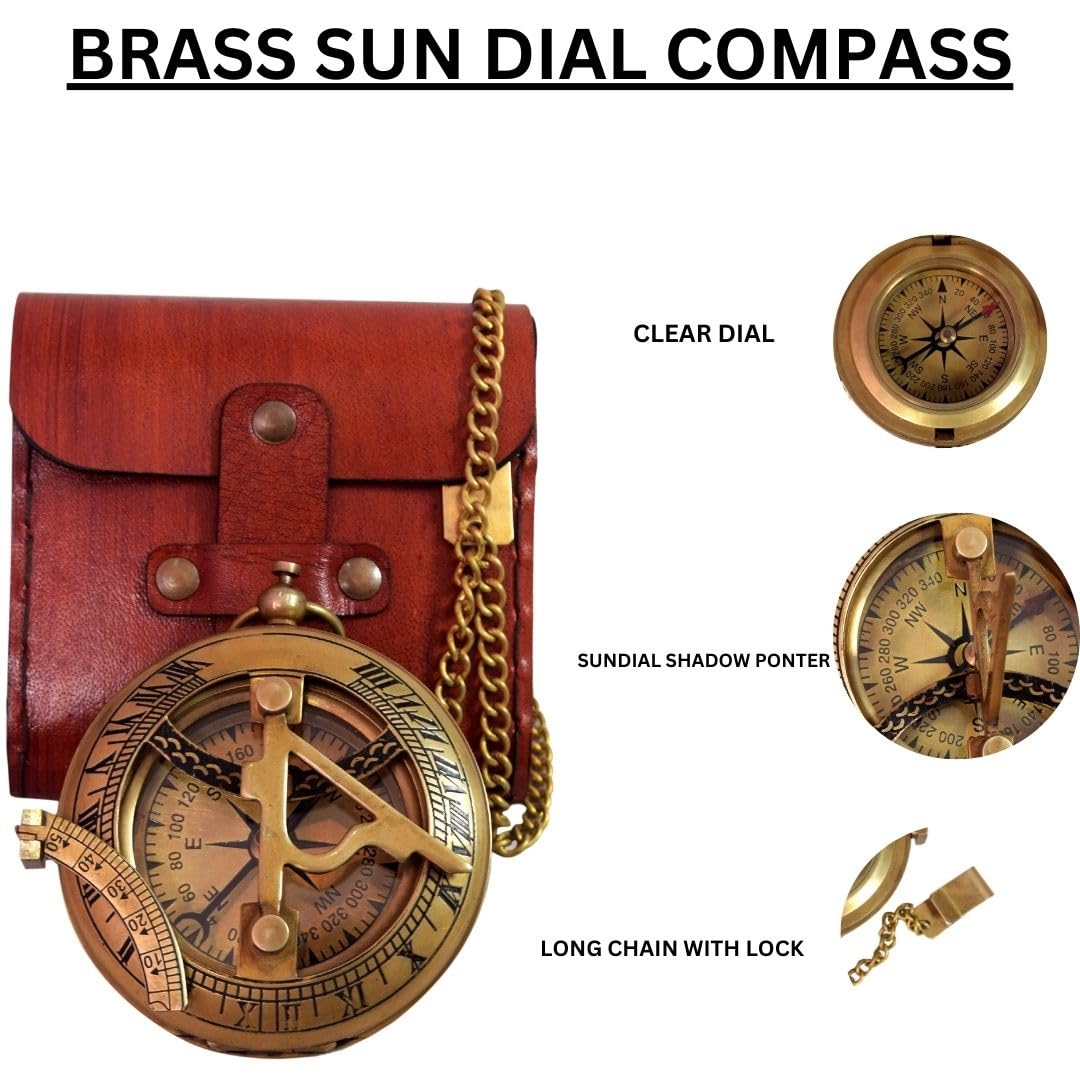 Antique Brass Sundial Compass with Presentation Box view 4