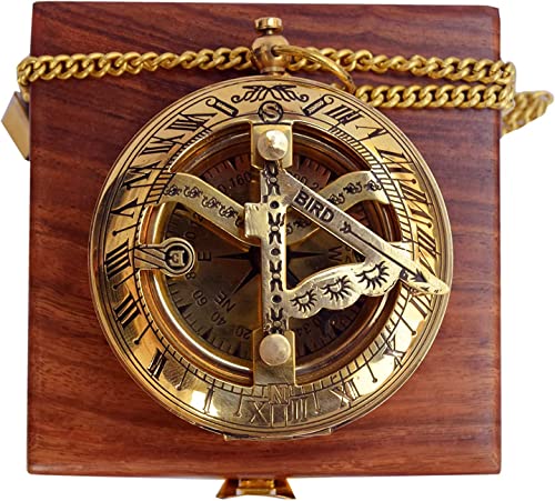 Polished Brass Sundial Compass with Fitted Wooden Presentation Box view 2