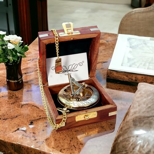 Polished Brass Sundial Compass with Fitted Wooden Presentation Box view 5