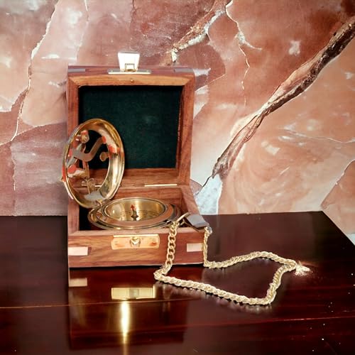 Polished Brass Sundial Compass with Fitted Wooden Presentation Box view 8