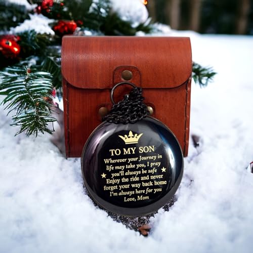 Black Antique Brass Sundial Compass with Red Leather Case view 9