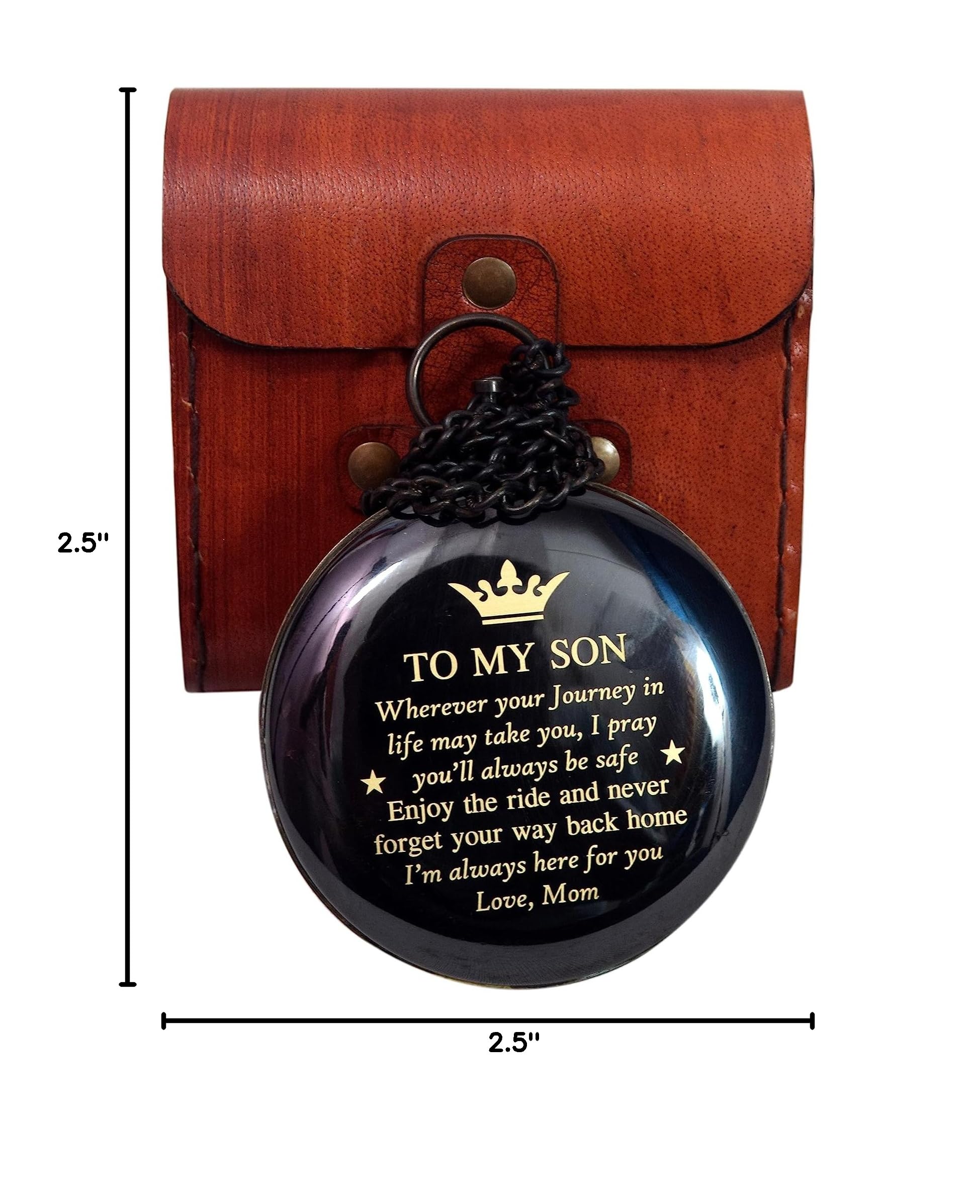Black Antique Brass Sundial Compass with Red Leather Case view 13