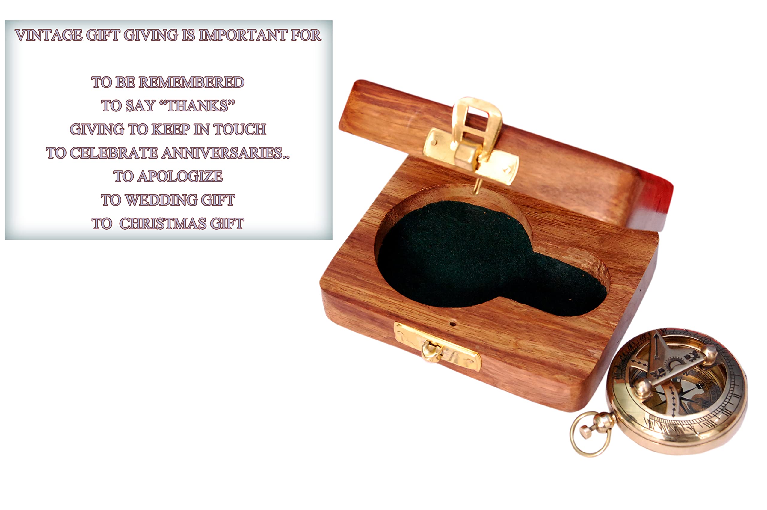 Polished Brass Sundial Compass with Fitted Wooden Presentation Box view 2
