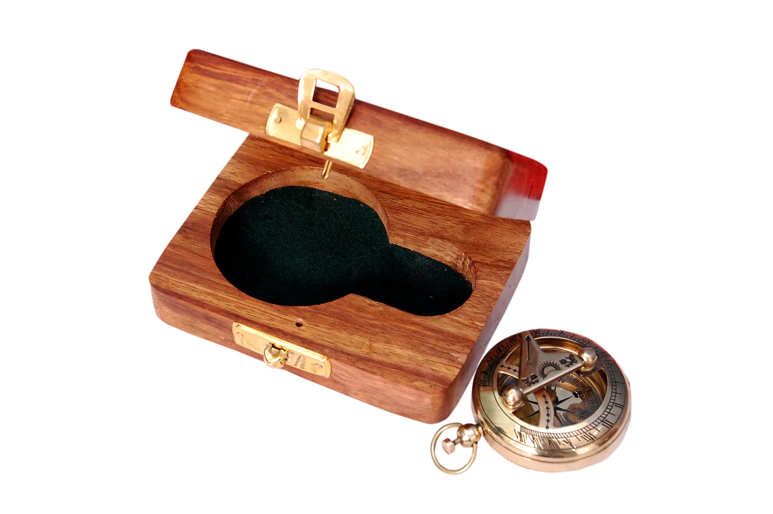Polished Brass Sundial Compass with Fitted Wooden Presentation Box view 3