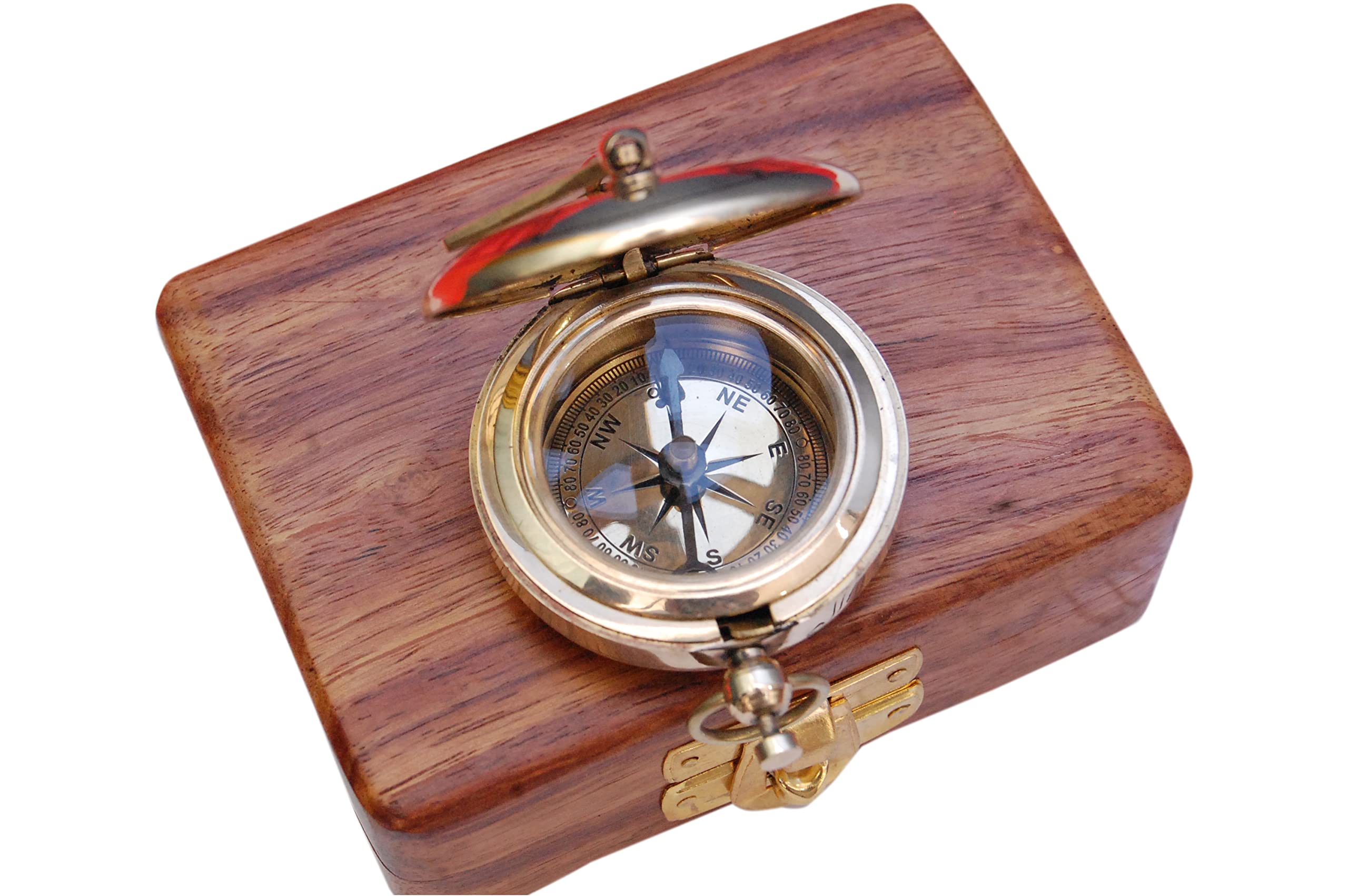Polished Brass Sundial Compass with Fitted Wooden Presentation Box view 4