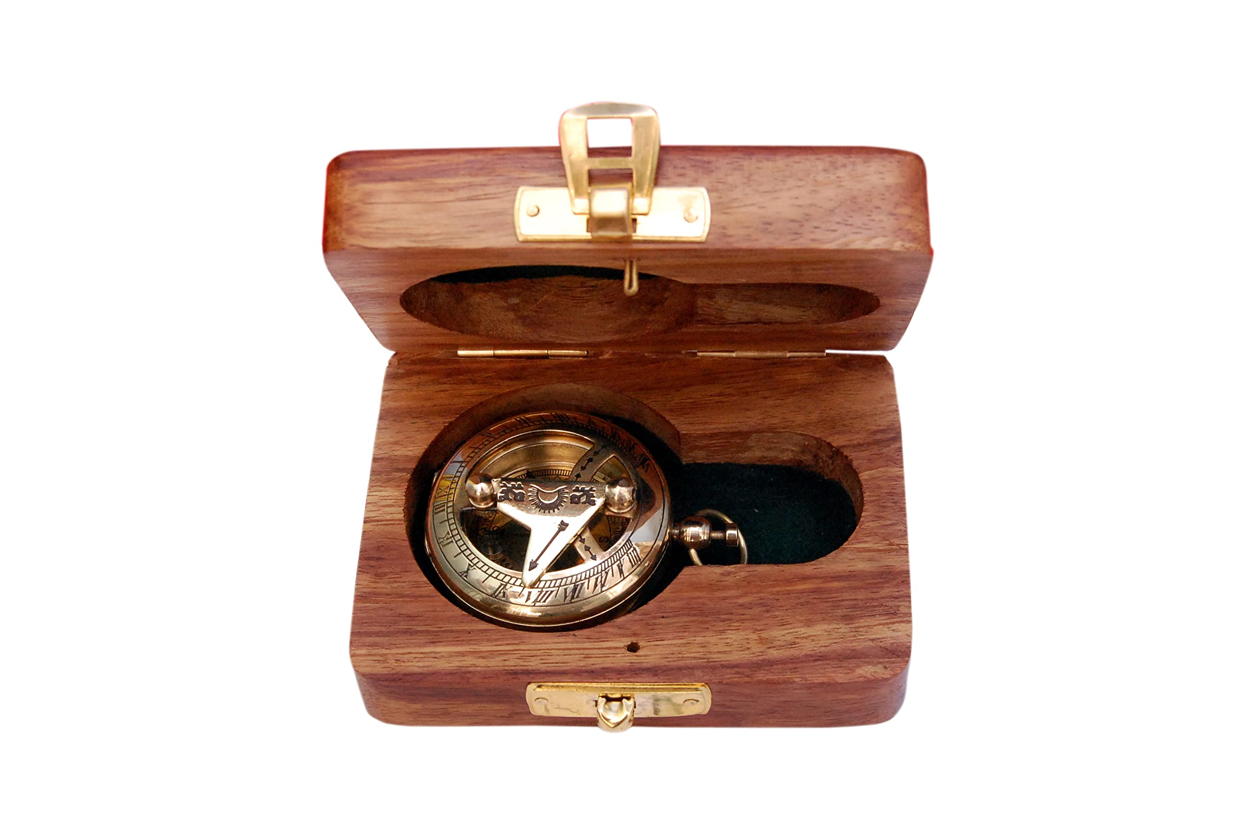 Polished Brass Sundial Compass with Fitted Wooden Presentation Box view 7