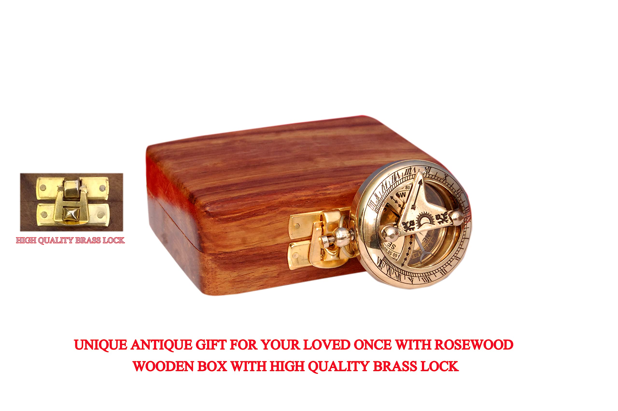Polished Brass Sundial Compass with Fitted Wooden Presentation Box view 9